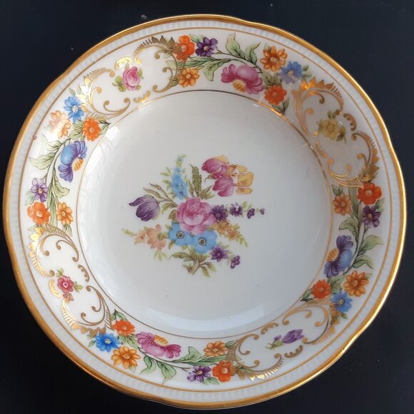 Dresden Flowers Bavaria Germany VTG 1940s Set of 6 Desert Bowls 5 1/8 Diameter - Picture 6 of 14